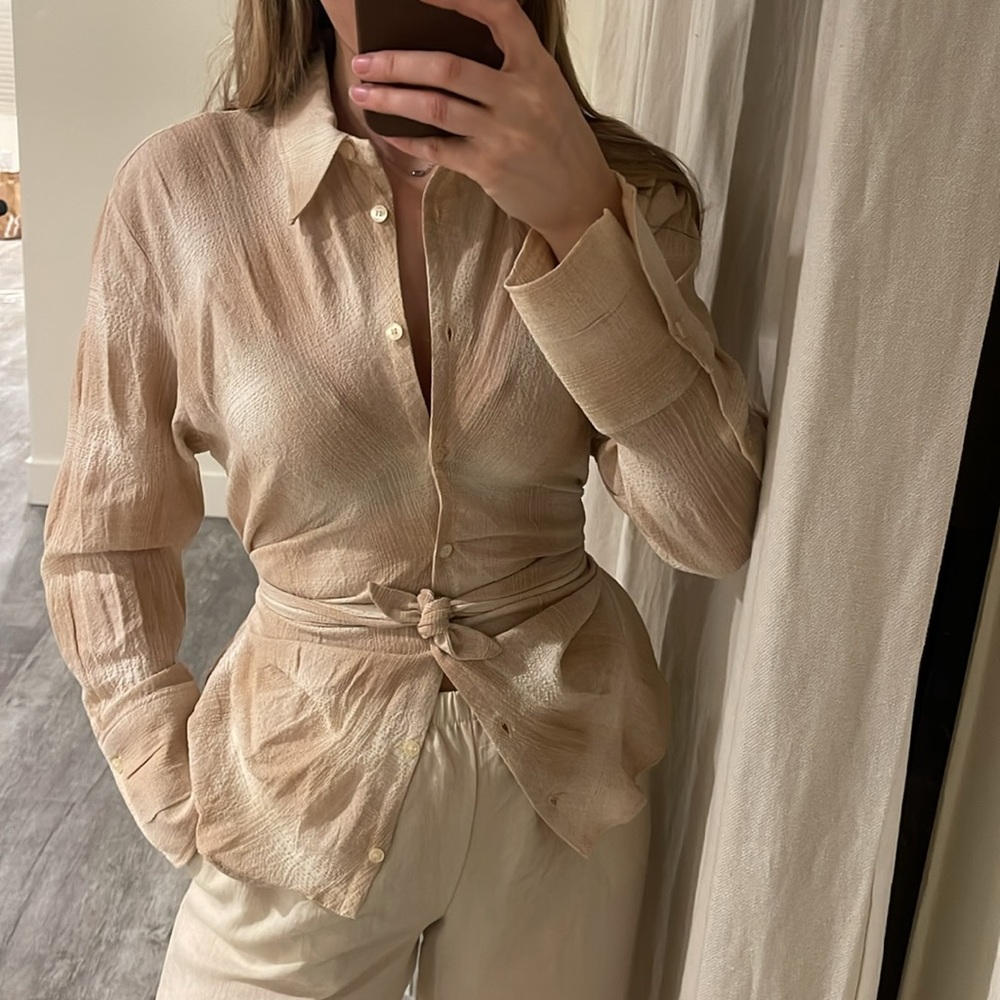 Zara Plaid Draped Cotton Blend Shirt